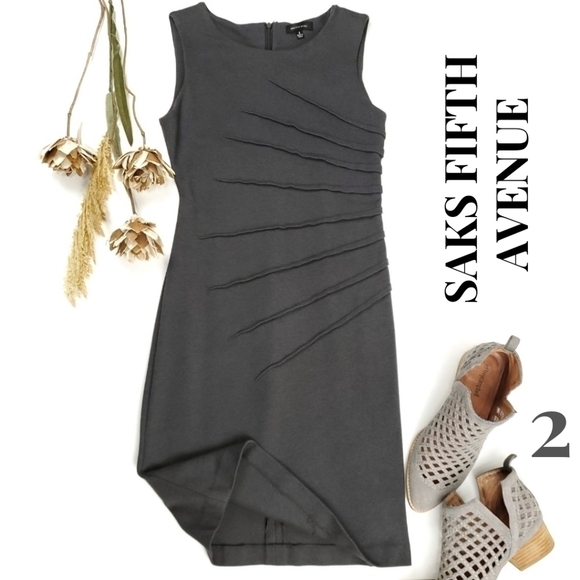 SAKS Fifth Avenue Grey Side Rouged Dress Sz 2 - Picture 1 of 10